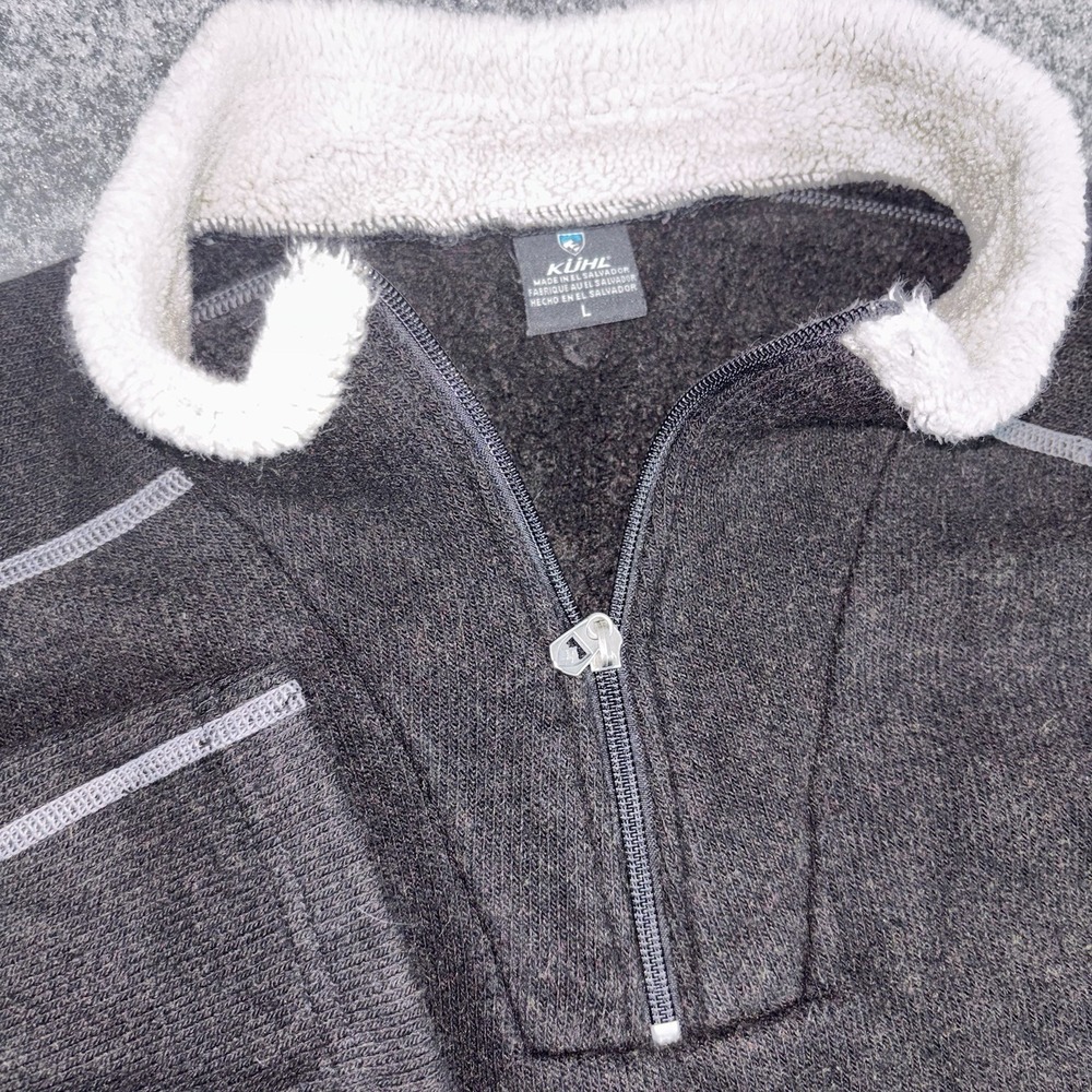 Kuhl Pullover Sweater Men's Large Black 1/4 Zip Sherpa Fleece Hiking Outdoor EUC